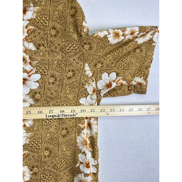 Puritan mens brown white floral Hawaiian size large vacation ￼ - Picture 8 of 8